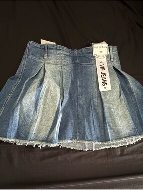 VIP Denim Pleated Mini Skirt - Blue